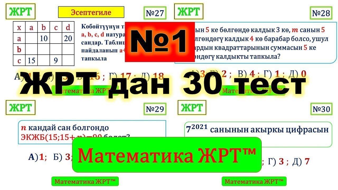 ЖРТ математикадан 30 тест. Тестти белгилөө үчүн описаниега карагыла.