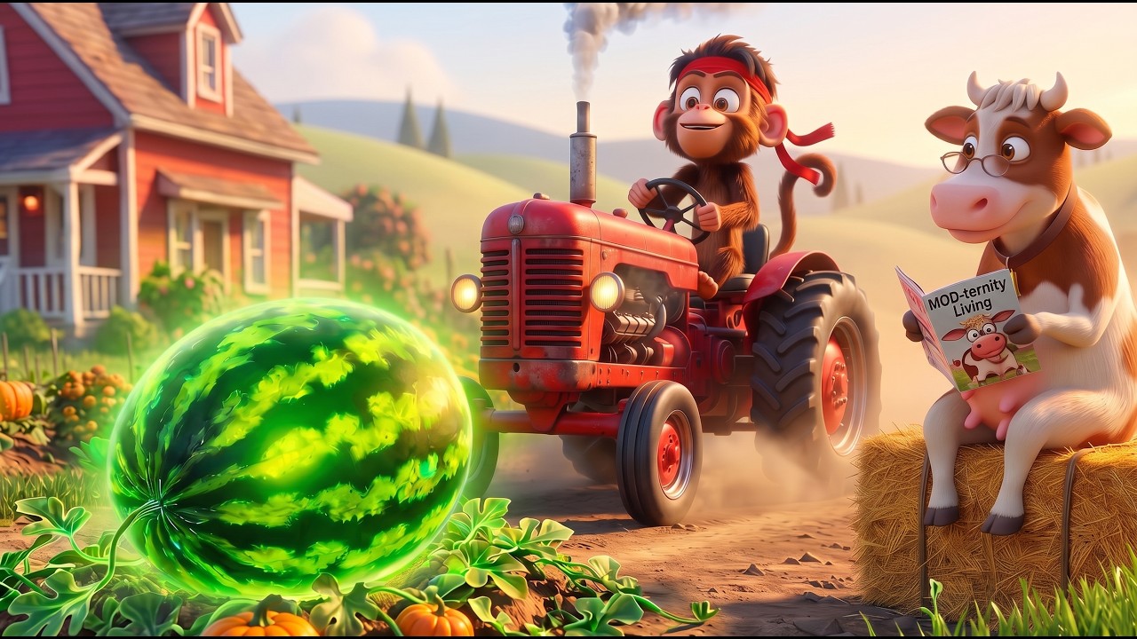 Naughty Monkey At The Farm | Giant Watermelon Challenge | Animated Comedy