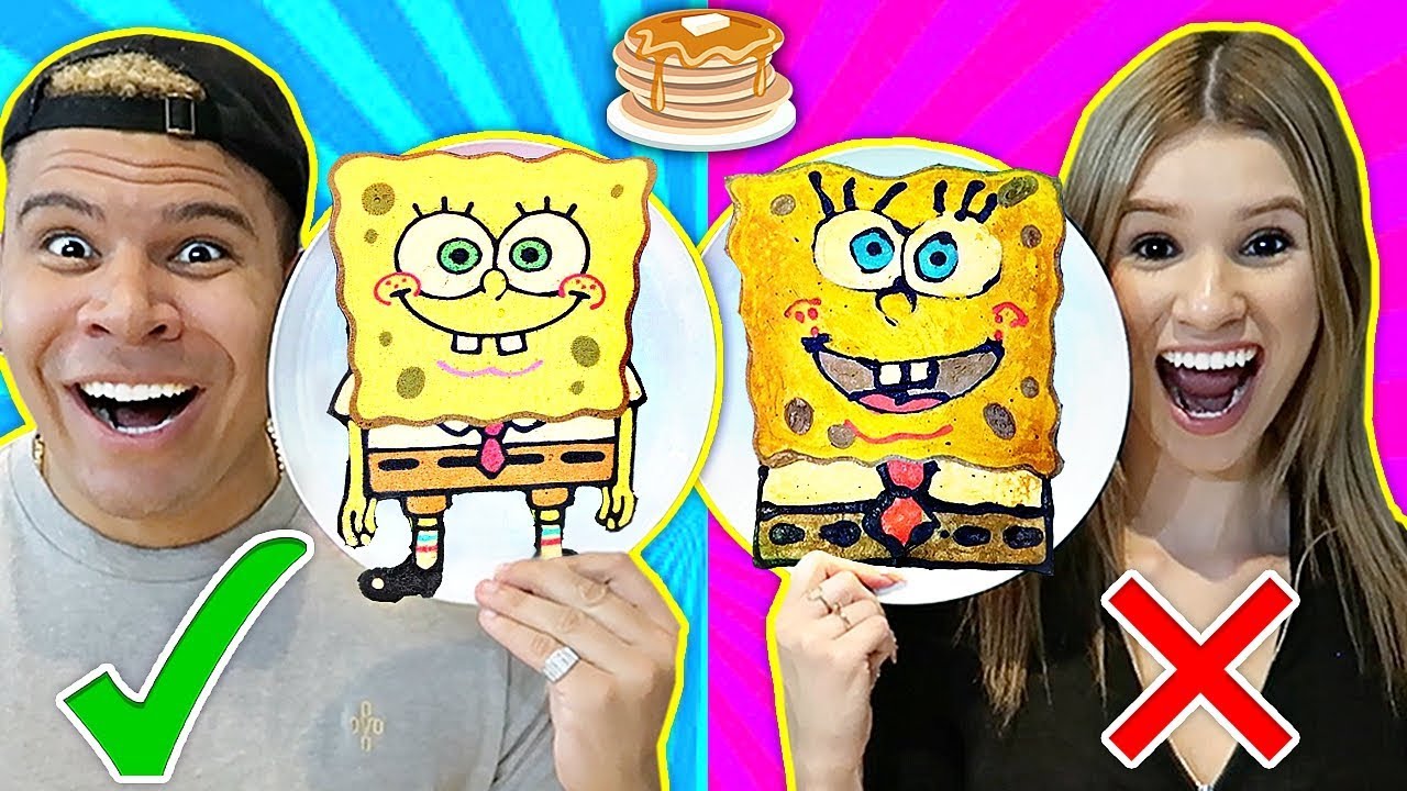 PANCAKE ART CHALLENGE!! Learn How To Make Spongebob Emoji DIY Pancake!