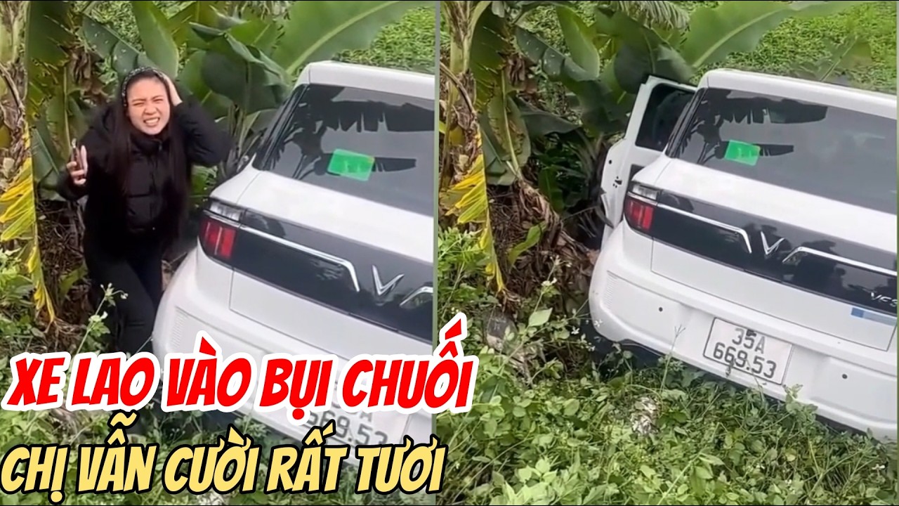 Chị chạy lao vào bụi chuối mà vẫn cười rất tươi , cạn lời luôn...
