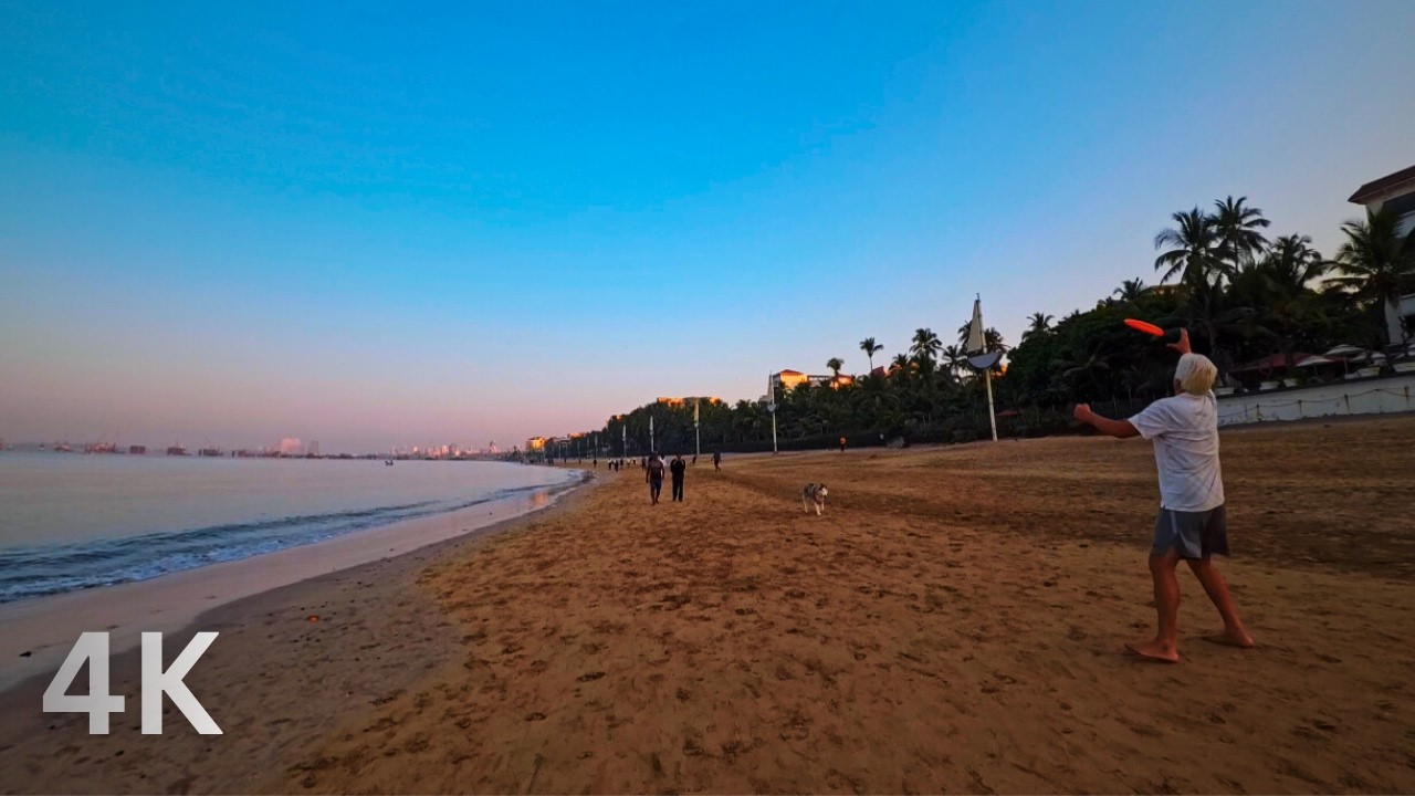 Early Morning Walk at Juhu Beach, Mumbai (Binaural Audio) 4K Beach Ambience