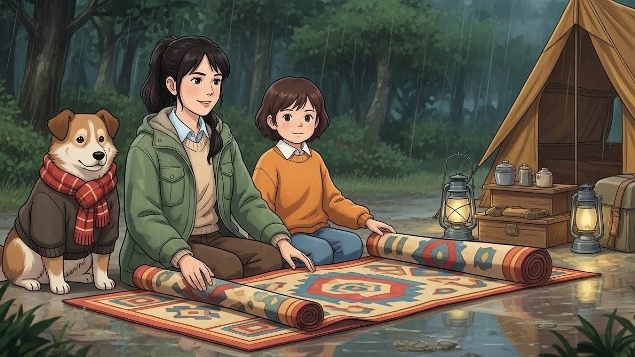 Rainy Jungle Camping Night 🌧️ | Cozy ASMR Story with Mother, Child & Dog | Ghibli-Inspired