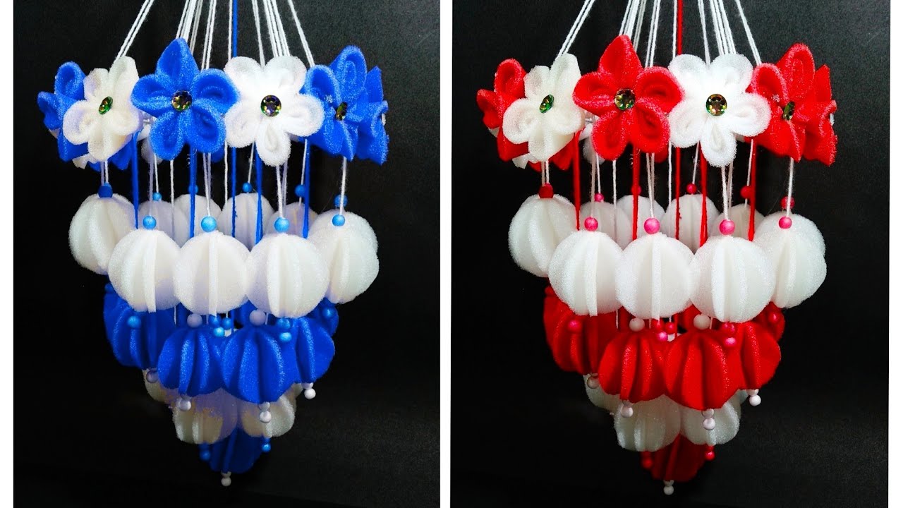 फोम से झूमर बनाने का तरीका /Foam se jhumar banane ki Vidhi/New Design foam jhoomar/foam flower