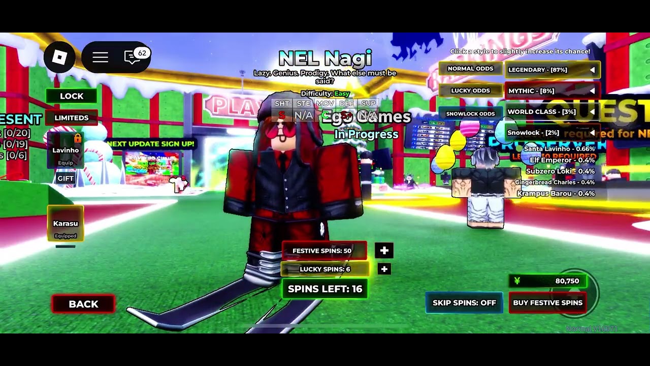Spending 50 festive spins + 50 lucky spins to get santa lavinho 