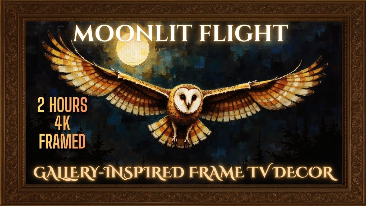 Moonlit Flight 4K | Owl in Night Sky Oil Painting for Frame TV | TolgArt Studio