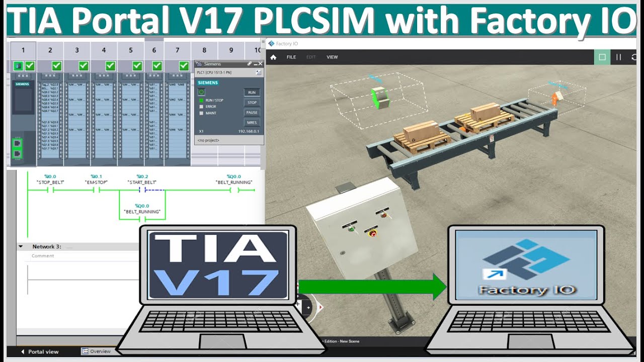 PLCSIM S7-1500 connect with Factory IO software LAD Language