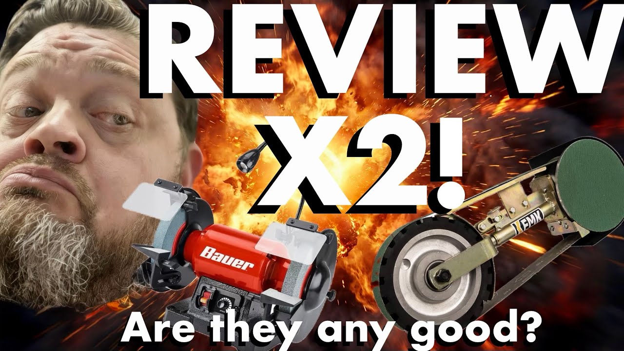 8 inch Bench Grinder & Belt Grinder Attachment review! REVIEW X2!  #kfmk #bauer #review #beltsander 