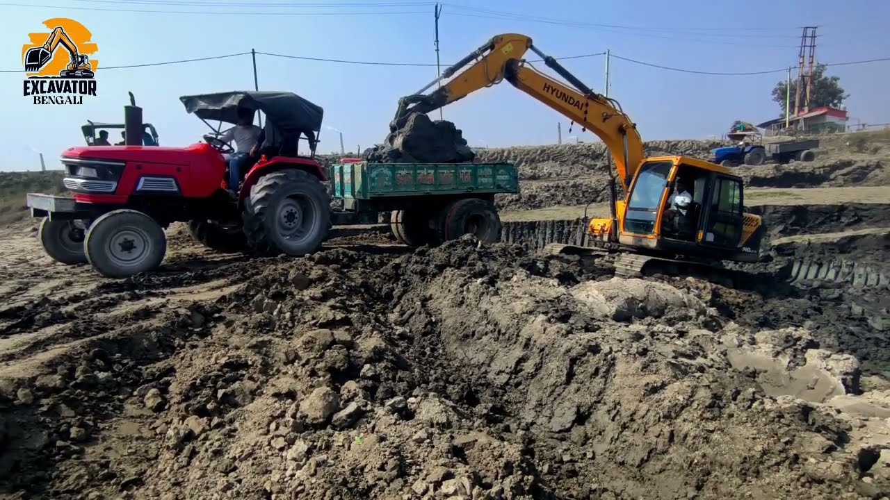 Excavator 🛑Hyundai 140 excavator Mud Loading work Loading Mahindra Sonalika biggest tractor.