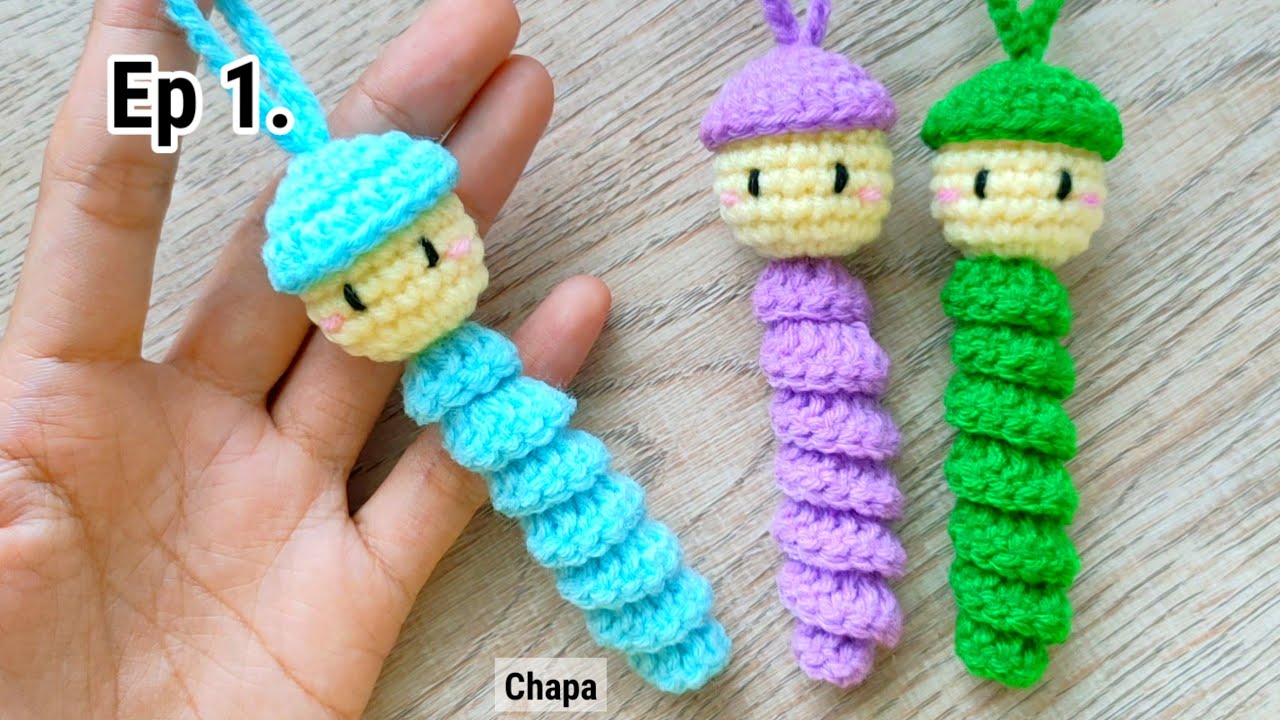 Ep1. Body 💙 Crochet Worry Worm Keychain Tutorial step by step #crochet #crochettutorial