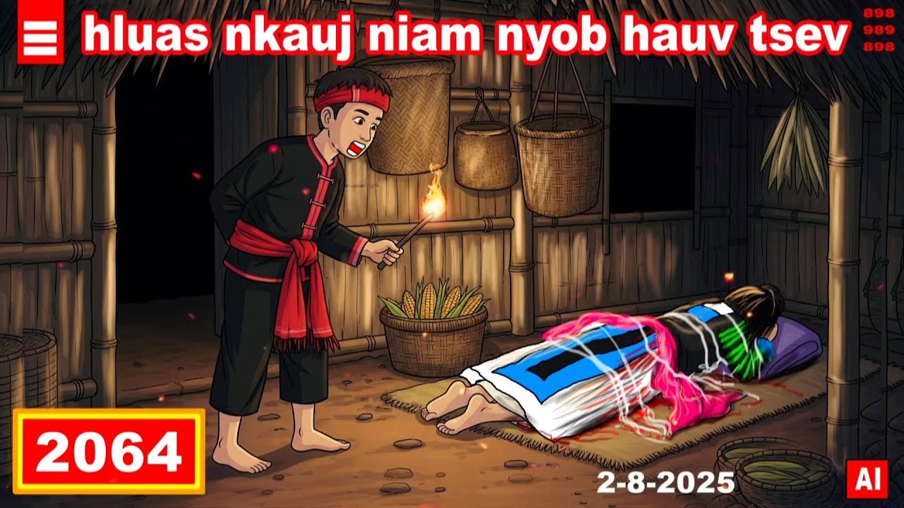 dab hais hmoob - 2064 - 2-8-2025 hluas nkauj niam nyob hauv tsev, แม่อยู่ในบ้าน, Mother is at home.