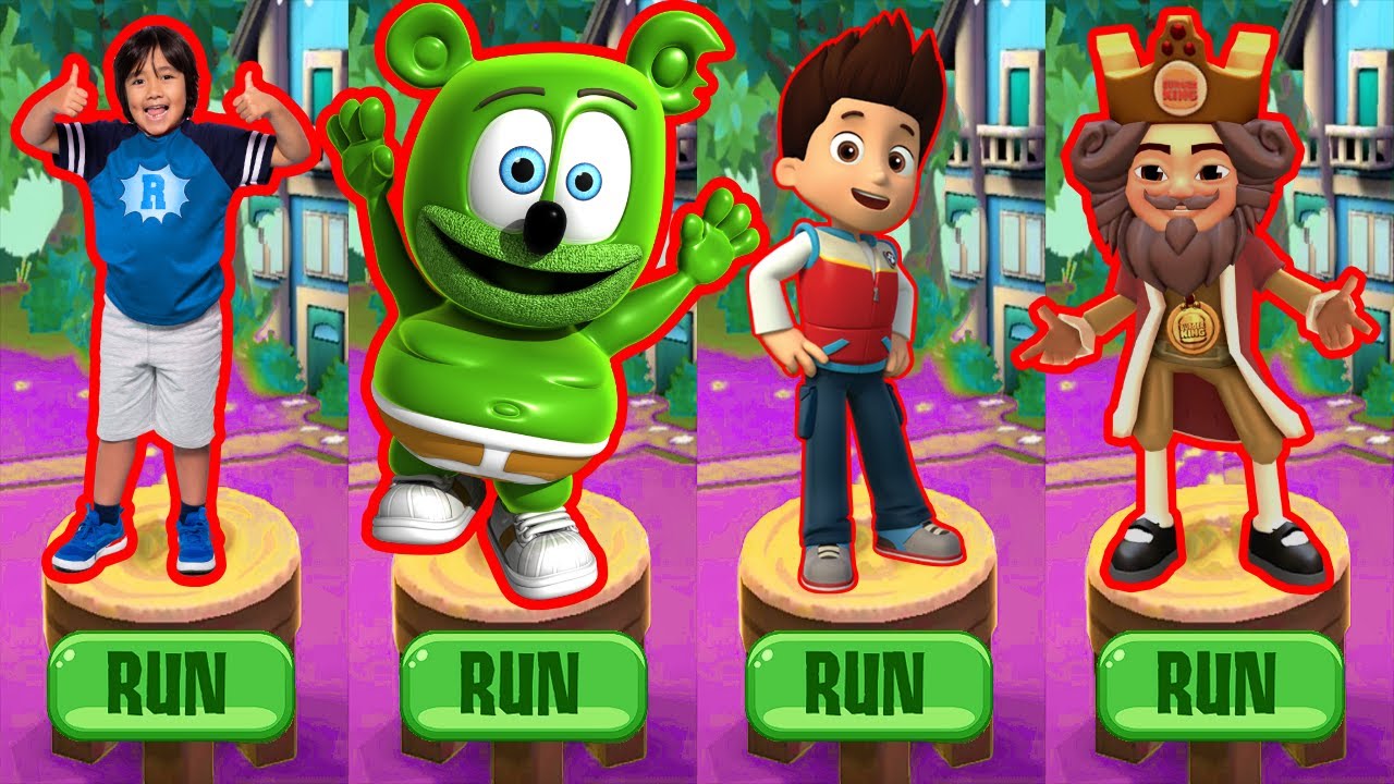 Tag with Ryan vs Gummy Bear Runner vs Subway Surfers World Tour Subway City vs PAW Patrol Ryder Run