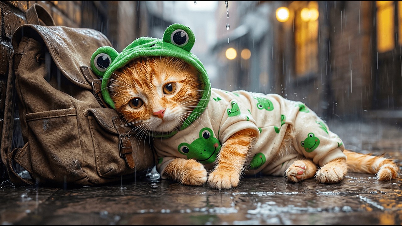 Mama Kotka szukała całą noc i w końcu znalazła zaginionego rudego kotka w deszczu 🐱🌧️💖