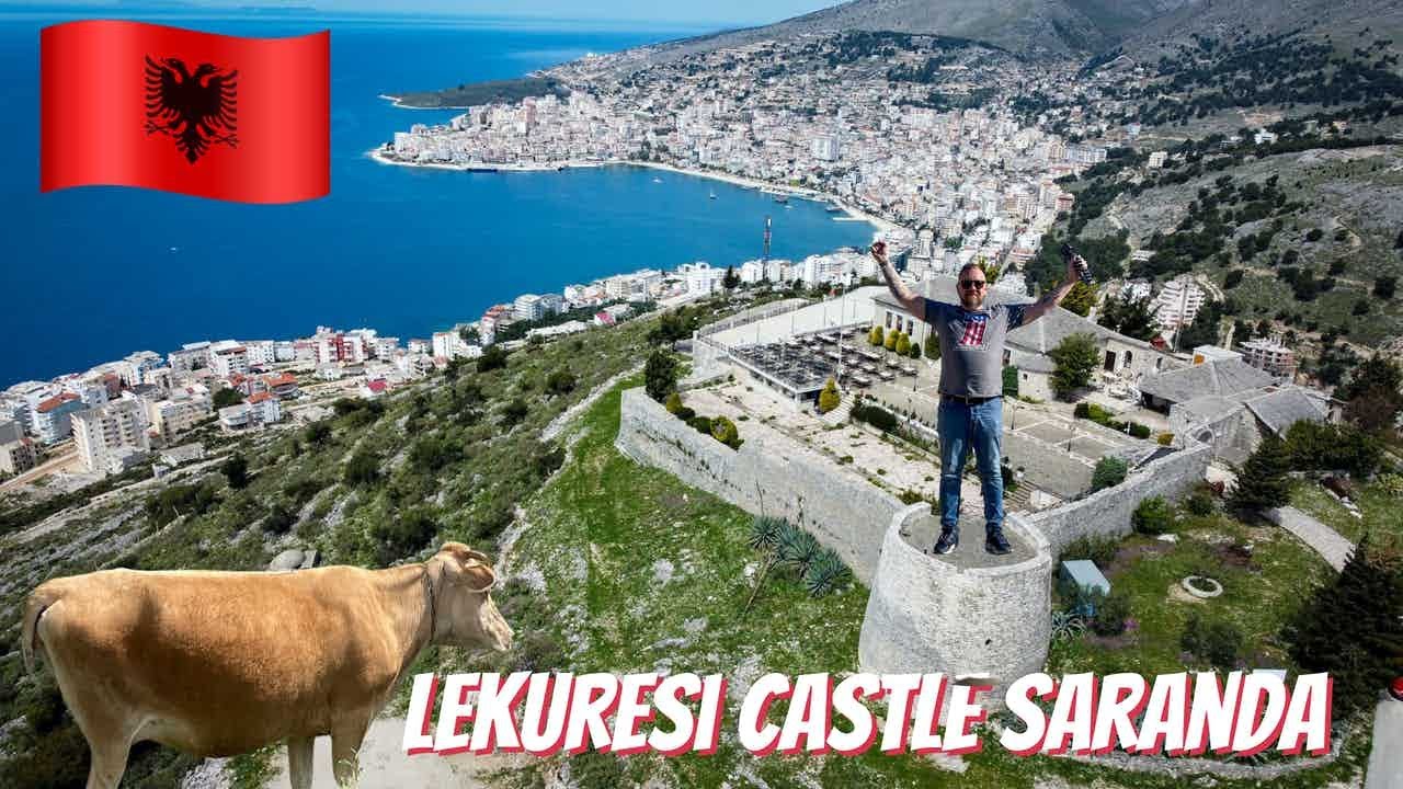 Hike upp to the Lekuresi Castle. Saranda Albania. Drone flight.