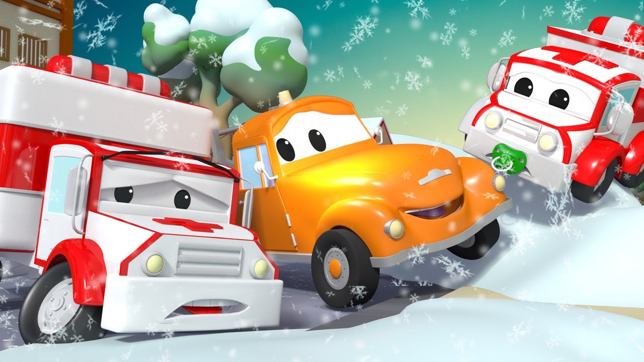 Tom the Tow Truck -  Amber the AMBULANCE can't start his ENGINE - Car City ! Trucks Cartoon for kids