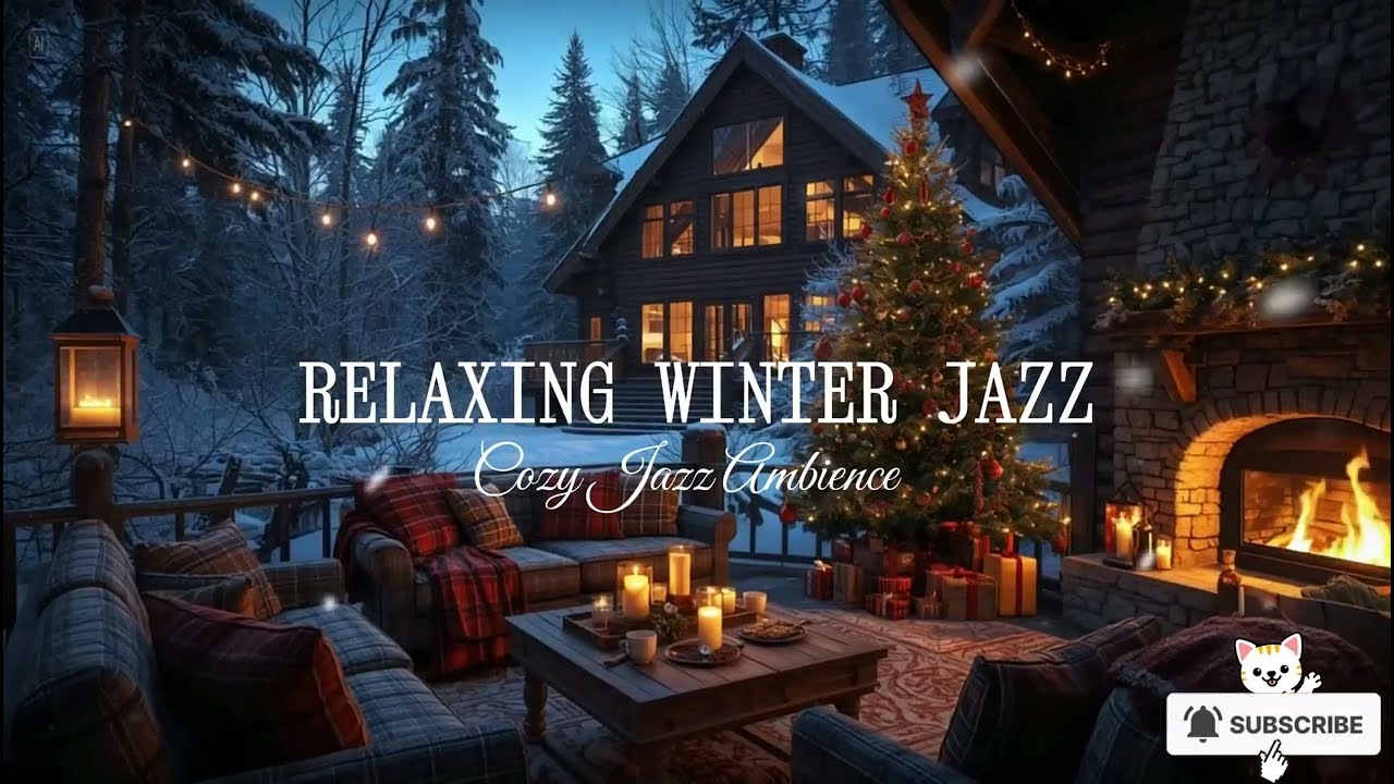 Winter Balcony on a Snowy Day ❄ Relaxing Jazz Music, Crackling Fireplace for Study, Work & Sleep