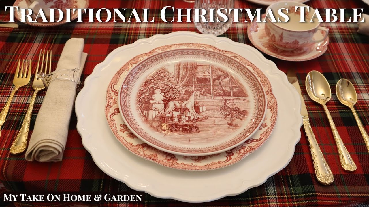 Traditional Christmas Table Featuring Spode Red Transferware and Plaid!!!