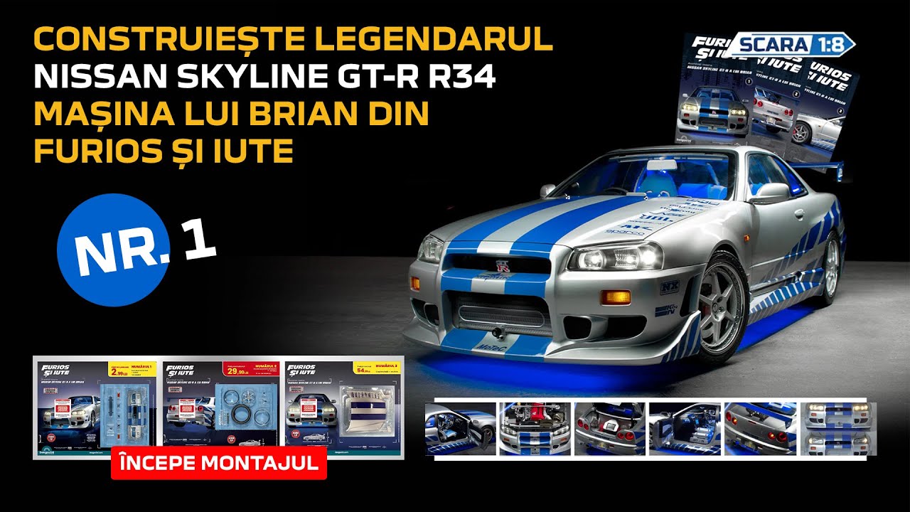 Montaj machetă Nissan Skyline GT-R R34 1:8 DeAgostini Fast & Furious – Nr. 1 (bara față)