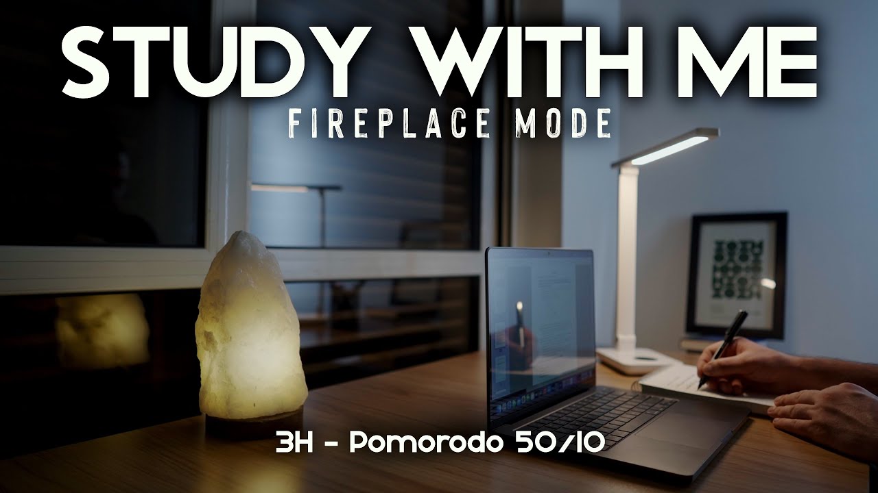 3-Hour Study With Me – Pomodoro (50/10) | Fireplace Ambience | No Music