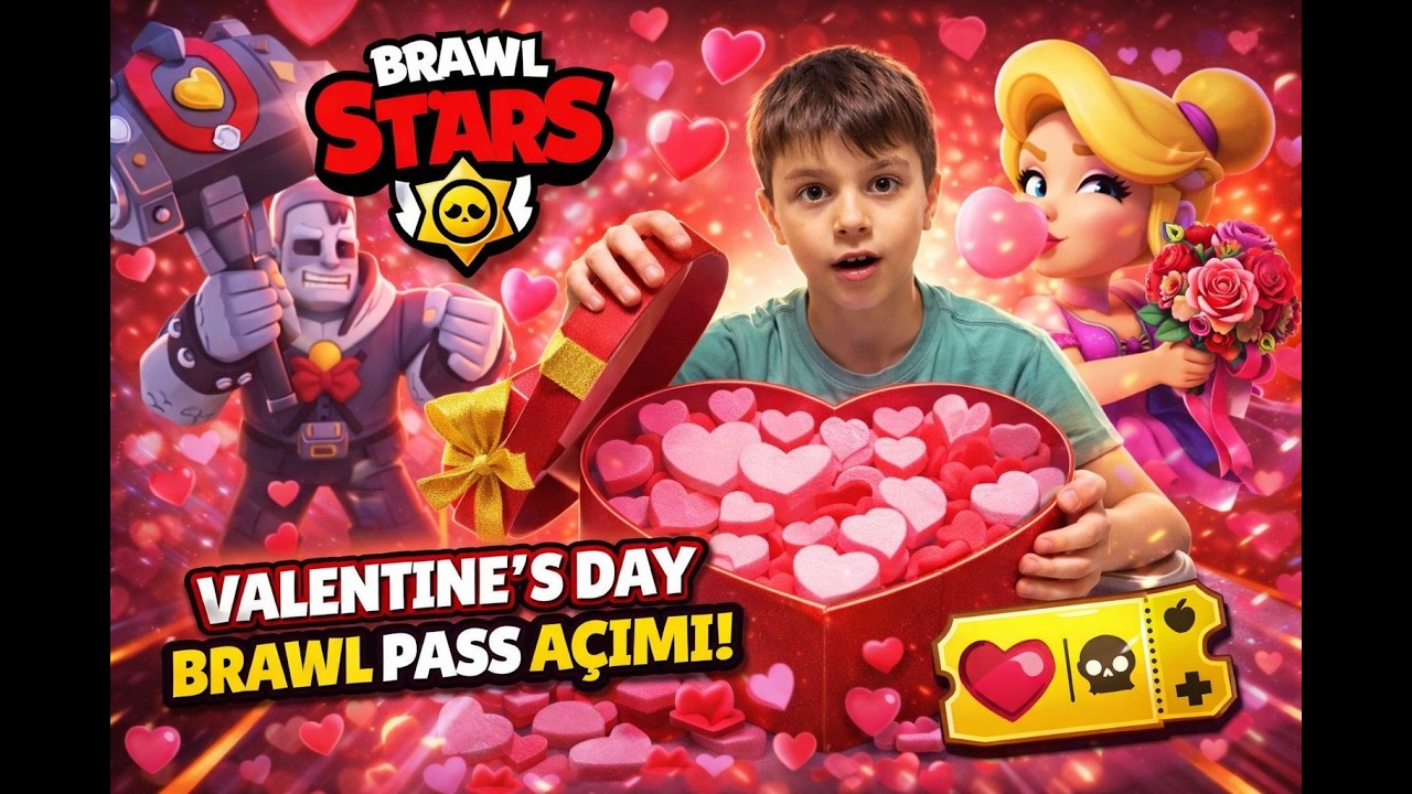 Brawl Stars'ta Valentine's day Brawl Pass Plus bütün ödülleri tek seferde açıyoruzzzz 🎉