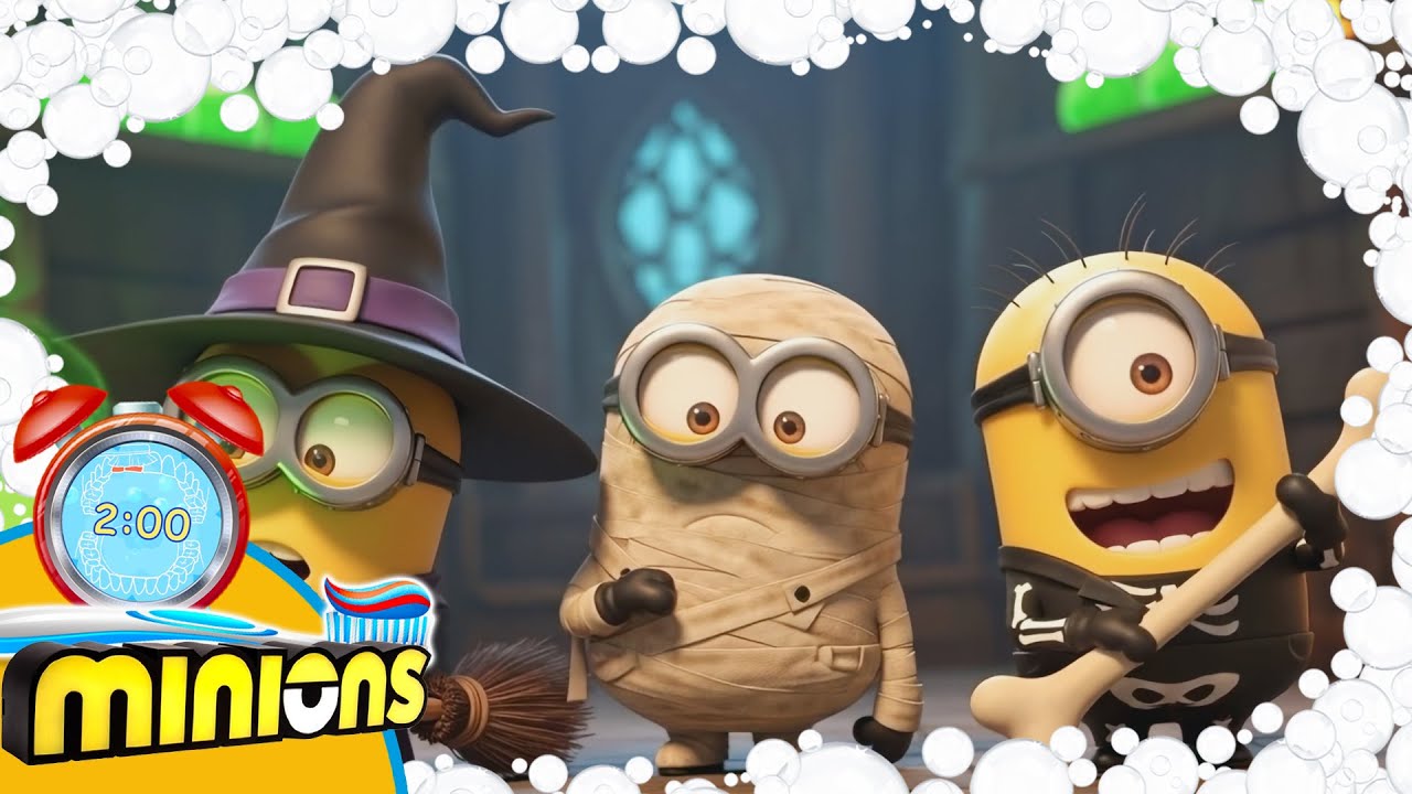 Новый таймер для чистки зубов Minions на 2 минуты с музыкой и конфетами на Хэллоуин 2025