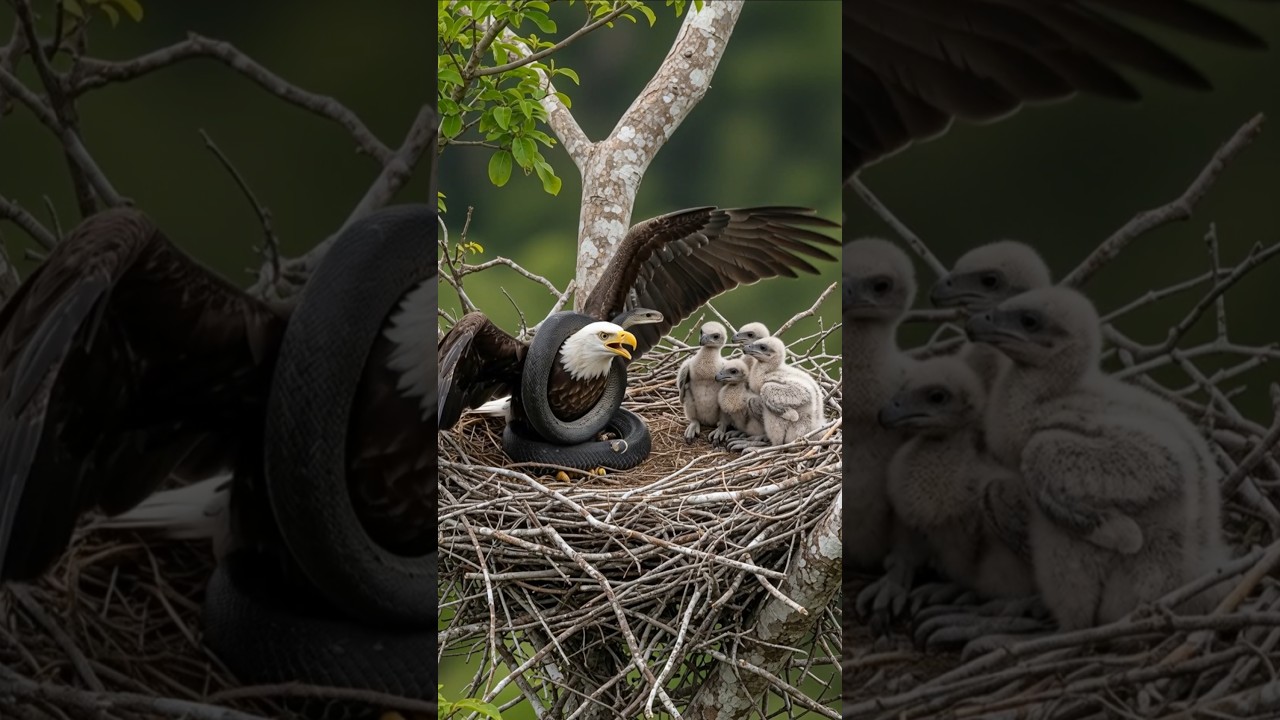 Mother Eagle's Brave Fight to Save Her Babies from a Snake | #wildlife #bald eagle rescue # snake