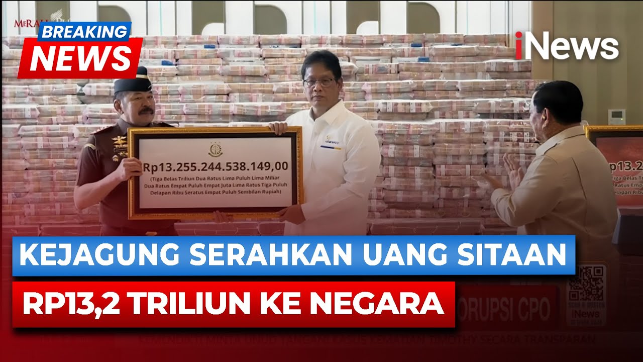 Tumpukan Uang Korupsi Rp13,2 T di Depan Presiden Prabowo yang Diserahkan Kejagung ke Menkeu Purbaya