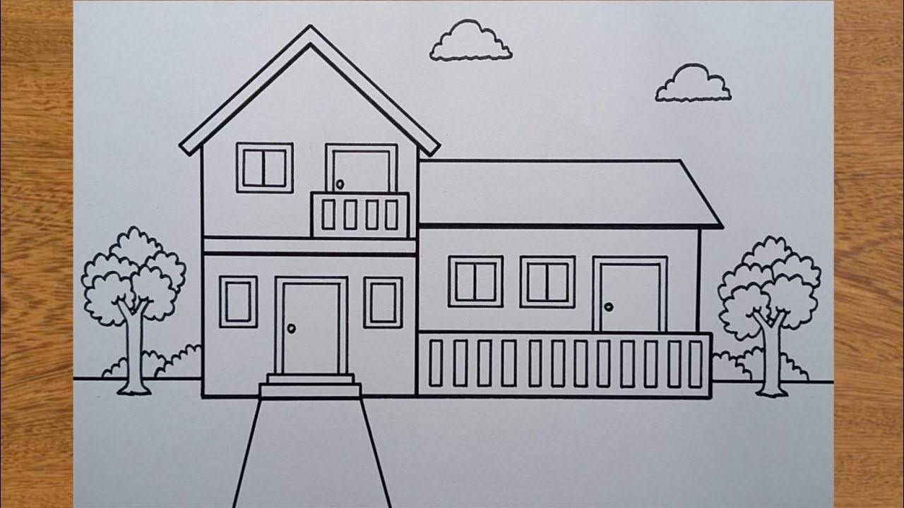 Drawing a House | How to Draw a House Scenery  | For Beginners