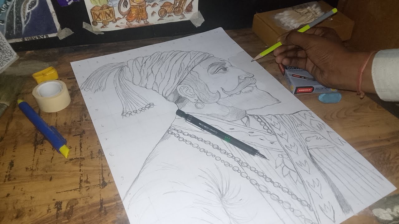 Drawing with me - chatrapati shivaji Maharaj drawing, how to draw chatrapati shivaji Maharaj drawing