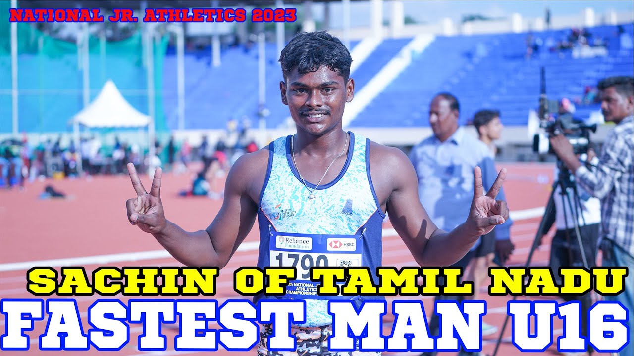 Fastest man U16 Sachin of Tamil Nadu 100m final || 38th National Junior Athletics Championships 2023