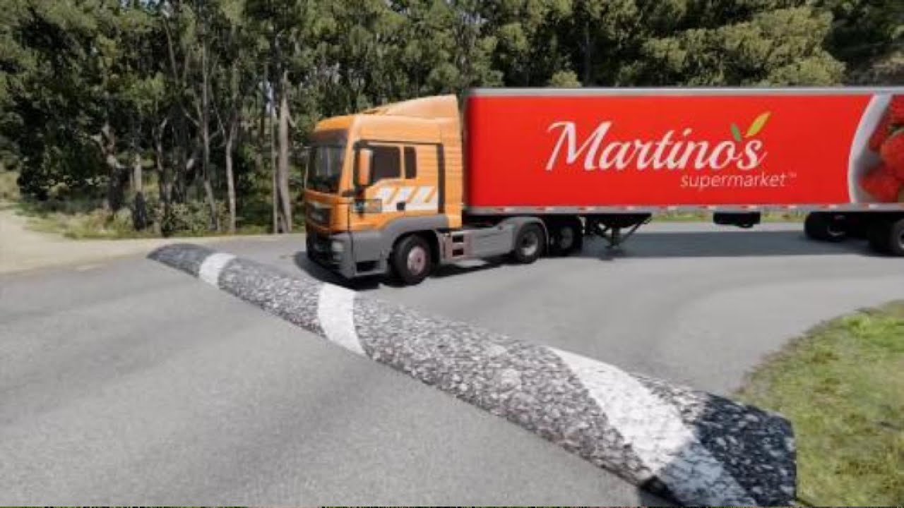 Trucks vs Massive Speed bump vs Deep Water vs Stairs #320 - BeamNG Drive live 1