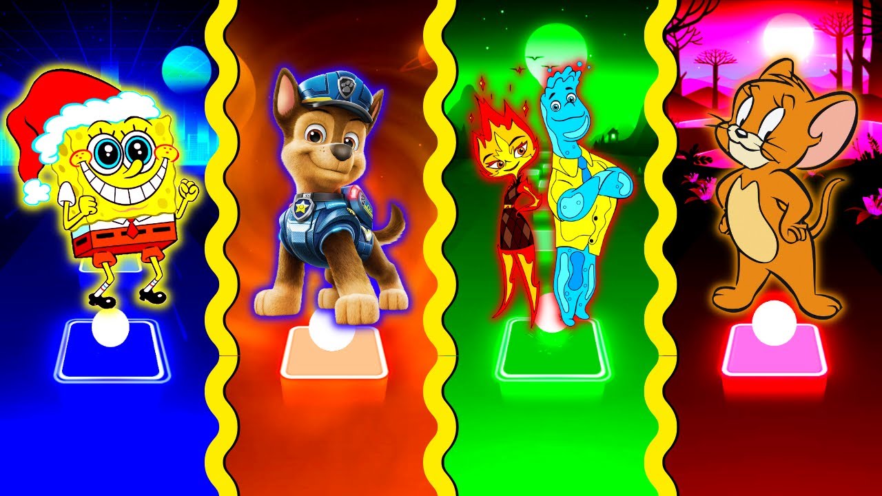Christmas with SpongeBob SquarePants Vs PAW Patrol Vs Elemental Vs Tom and Jerry Tiles Hop EDM Rush!