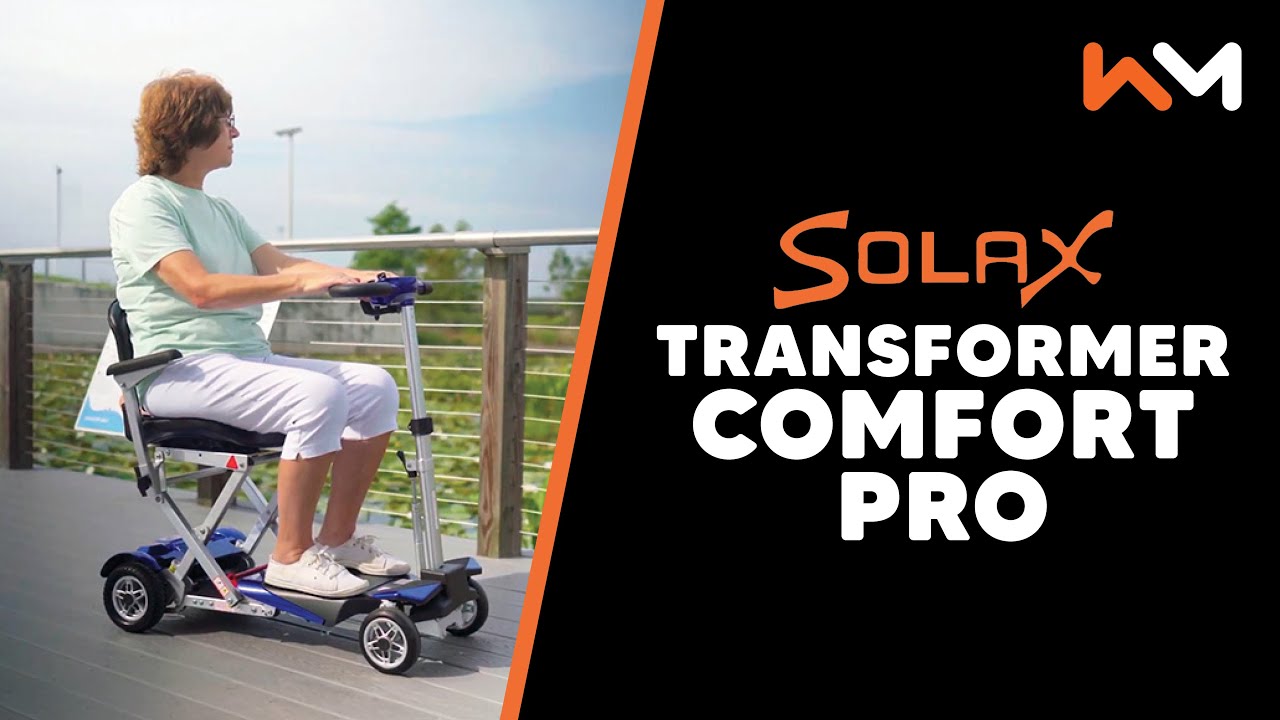 Solax Transformer Comfort Pro front & rear suspension automatic folding travel scooter.