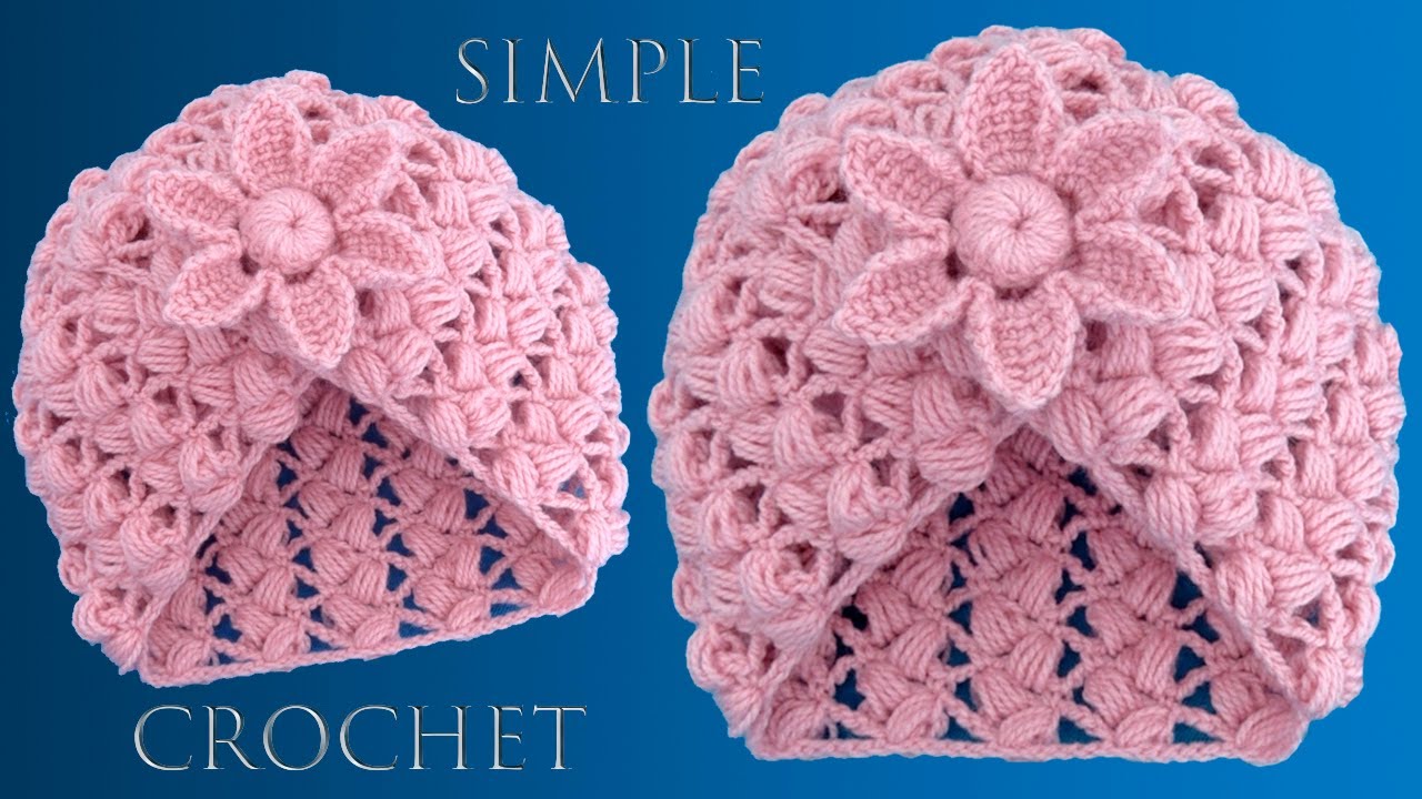 Gorro fácil a Crochet tejido con un rectángulo Punto pétalos de flores en relieve 3D