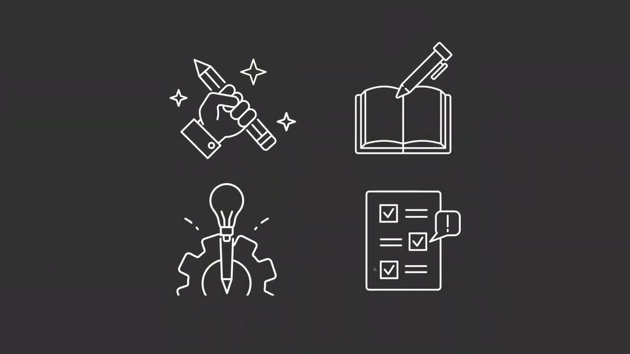 Writing book 2D simple icon animation. Creative process animated images for web and video production