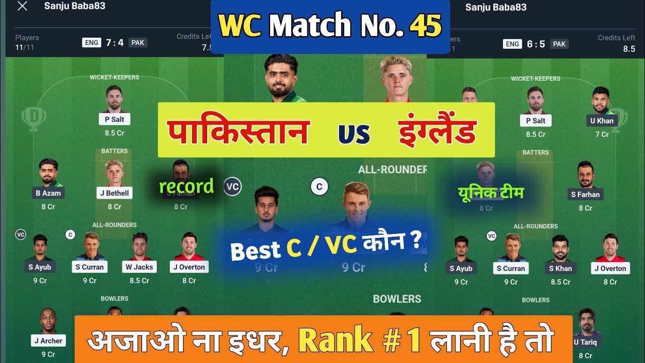 PAK vs ENG dream11 team | ENG vs PAK | England vs Pakistan match prediction today.