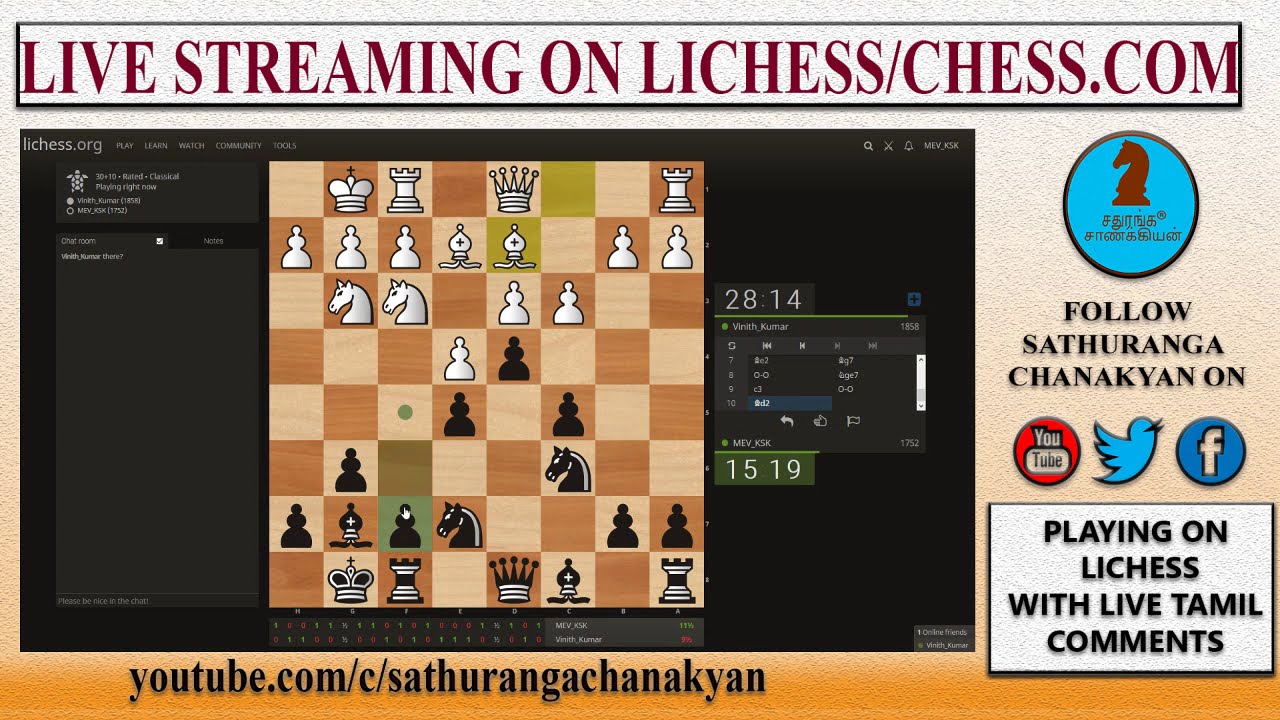 Live chess Tamil streaming in Lichess.org, Van Geet-Reversed Nimzowitch Defense,Tamil chess channel.