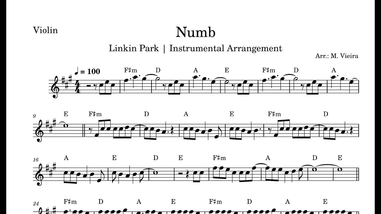 Numb - Linkin Park | Partitura para Violino, Sax & Trompete