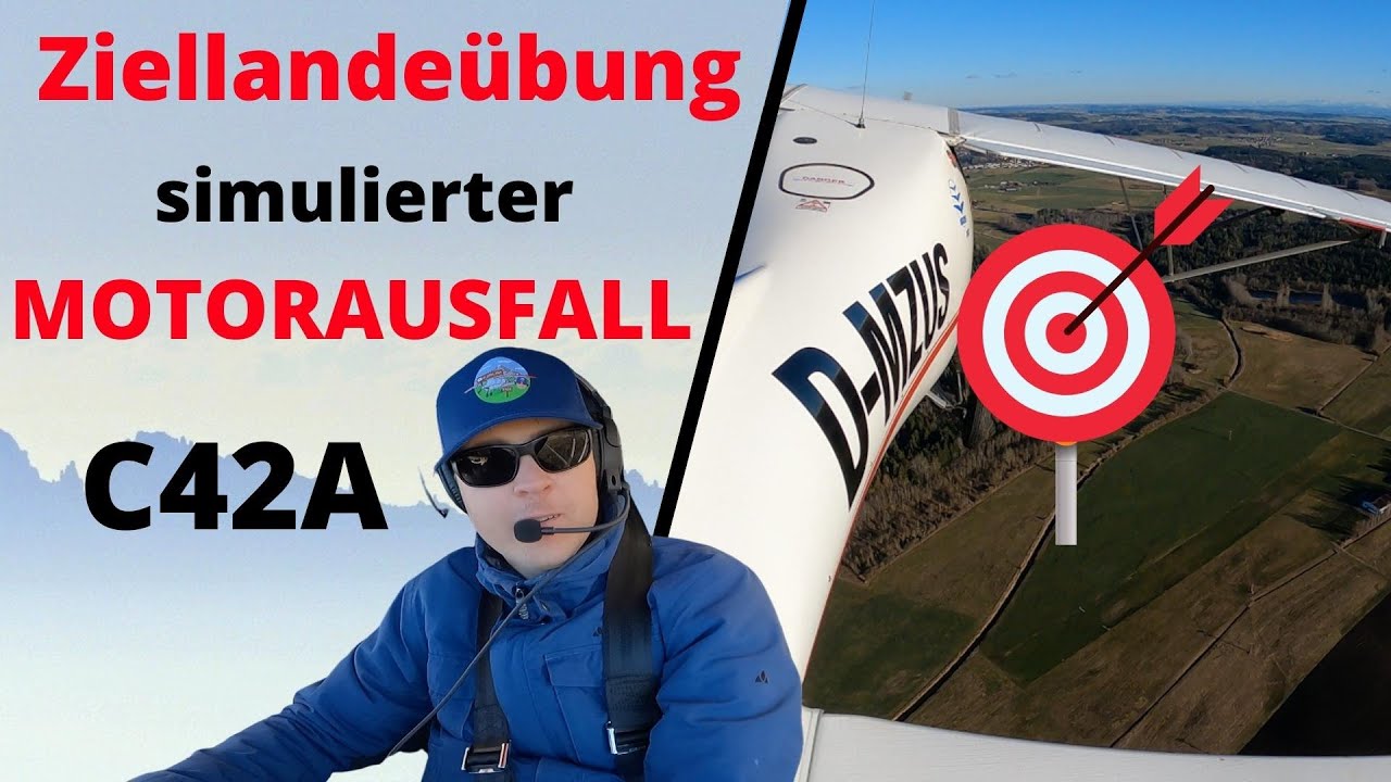 Ziellandeübung Ultraleichtflugzeug Motorausfall üben Landung C42 ohne Motor. Ultraleichtfliegen