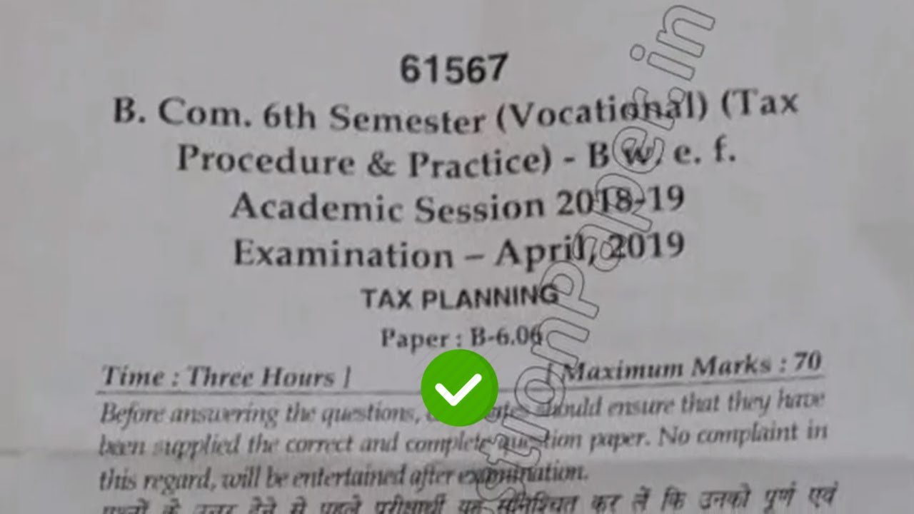 2019 Mdu BCom Tpp 6th Sem Tax Planning Question Paper | Techbr Hindi