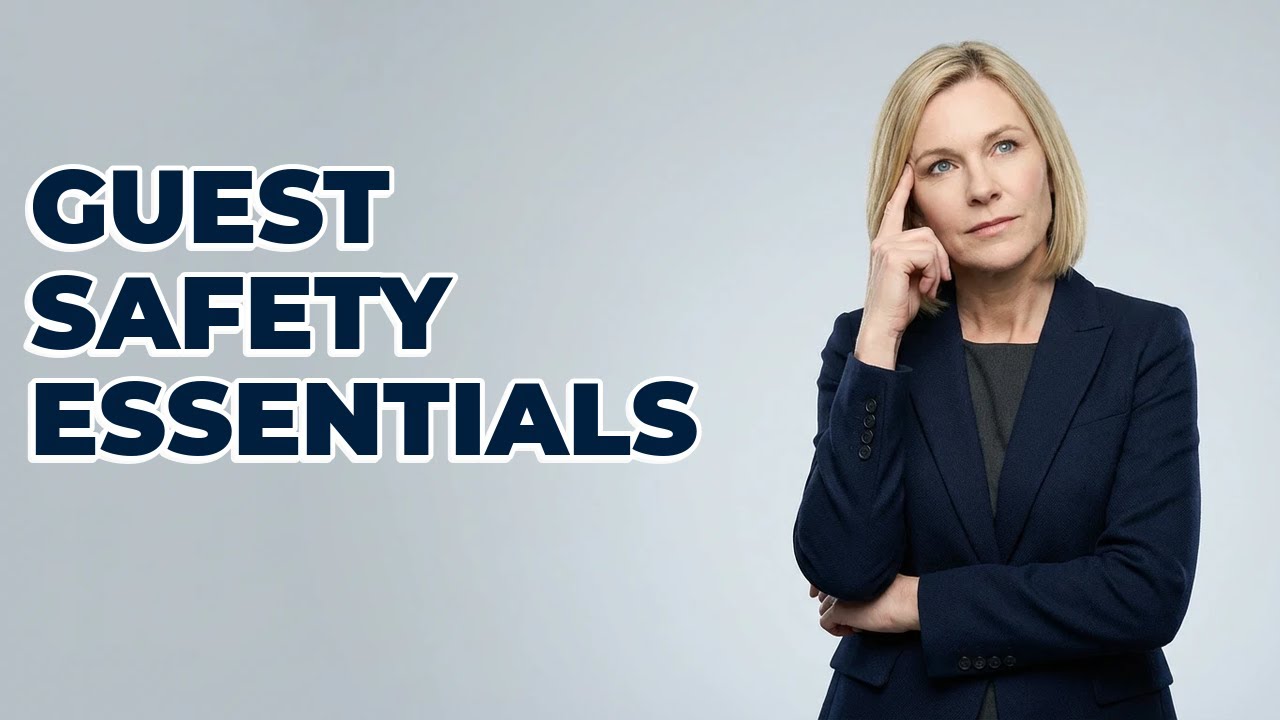 What essential safety features belong in hotel guest rooms?