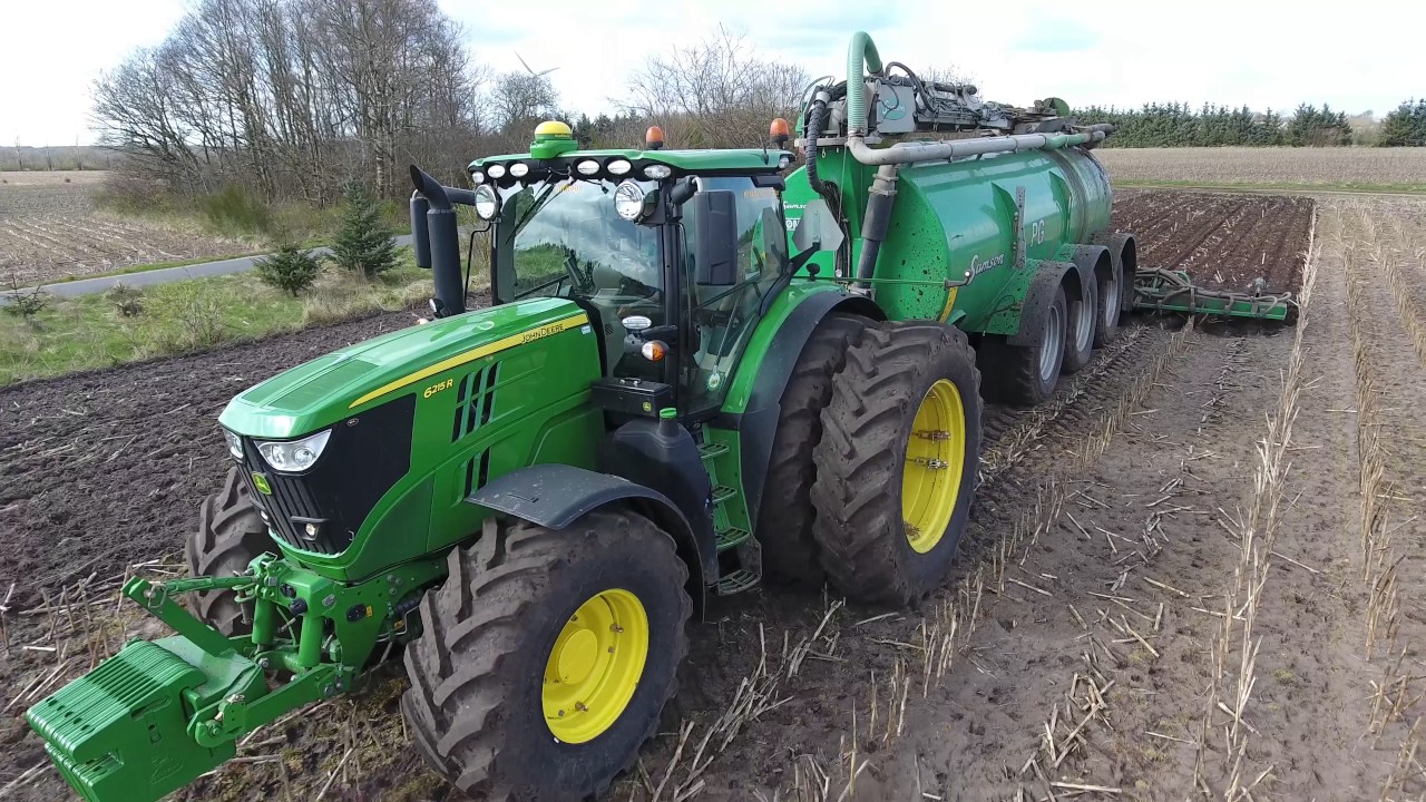 Kirkeby Maskinstation gyllekørsel 2017 med JD 6215R og Samson PG25