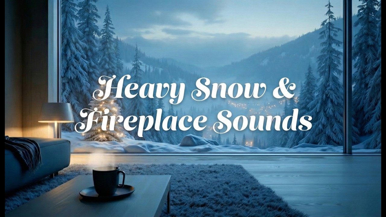 Heavy Snow & Fireplace Sounds  Warm Cozy Room Ambience for Reading & Studying 2  4K Video