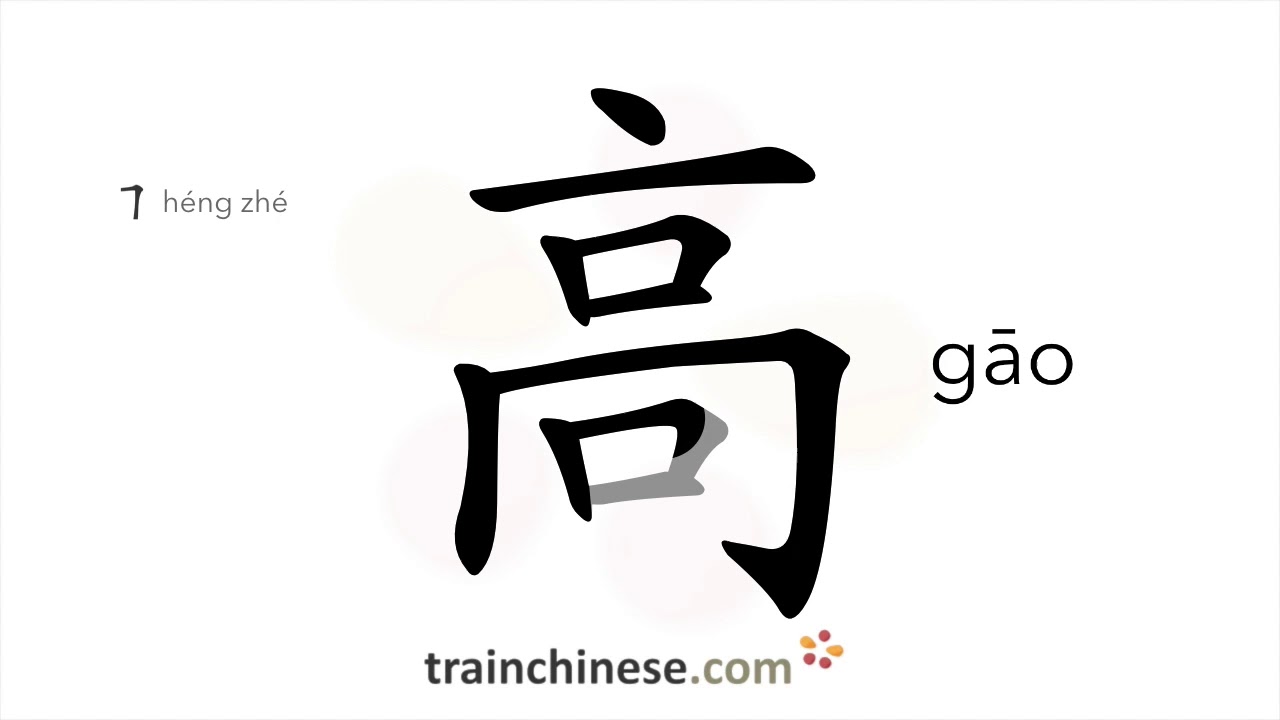 How to write 高 (gāo) – height, altitude – stroke order, radical, examples and spoken audio