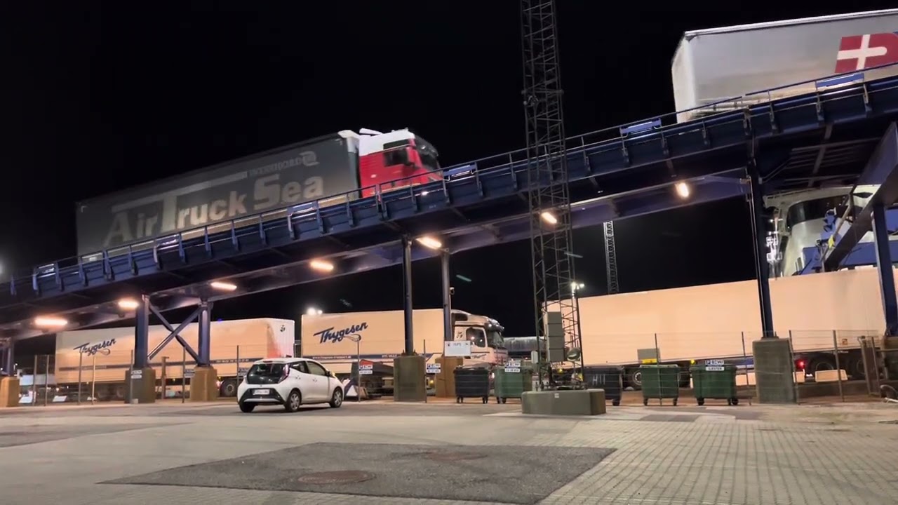 Trucks being loaded on Color Line in Hirtshals