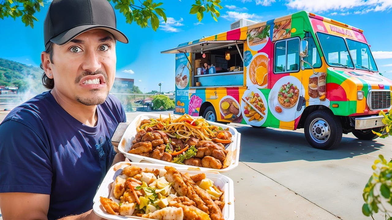 Eating at Random Food Trucks In My City For 24 Hours...