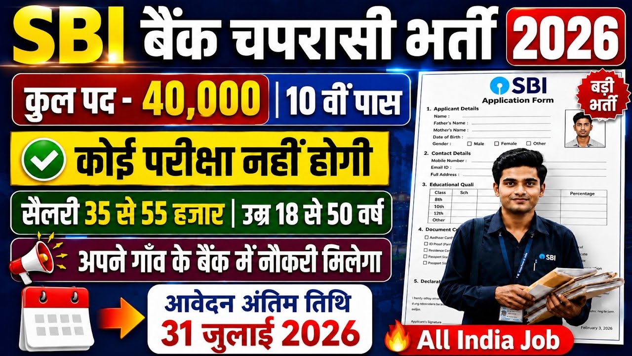 SBI Bank Department Peon vacancy 2026|Notification out 📢|10th pass NO Exam ❌|Salary 35000💸|Govt Job🎉