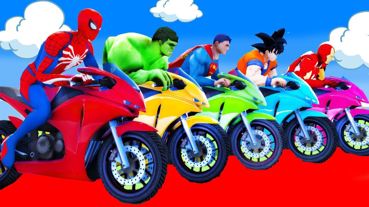الأبطال الخارقين على القضبان دوامة قمع جسر 🏍️🐱‍SPIDER MAN!on Motorcycle in Spiral Bridge Stunt Rid