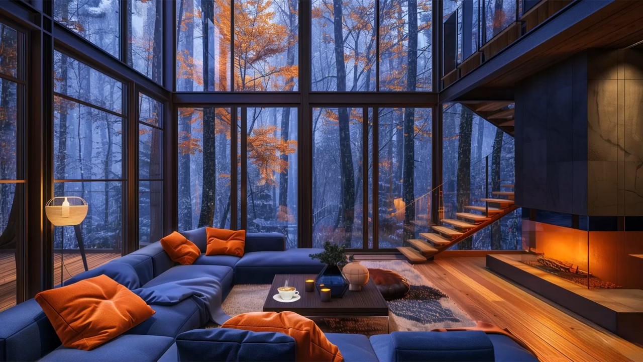 Billionaire Rainy Night Ambience 4K 🌧️🔥 Luxury Fireplace & Rain Sounds (TV Background)
