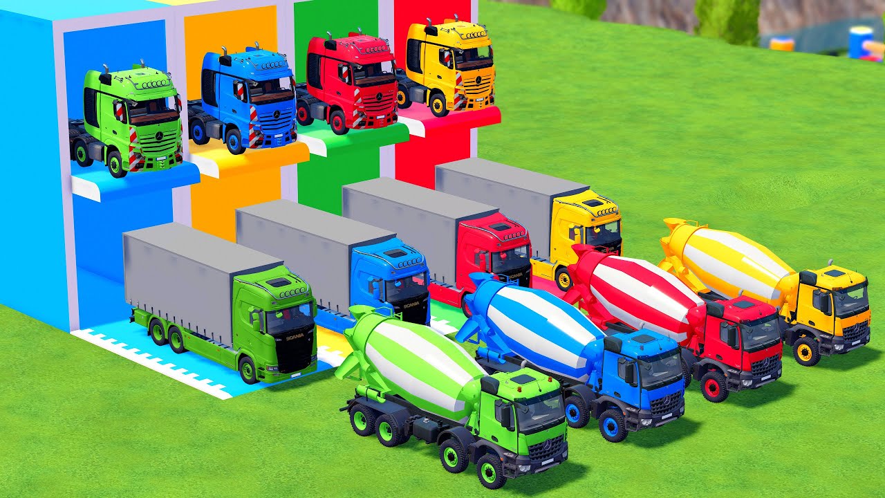 TRANSPORT OF COLOR - ALL COLOR MIXER TRUCK WITH DOUBLE FLATBED TRUCK, MAN, MERCEDES, IVECO, SCANIA