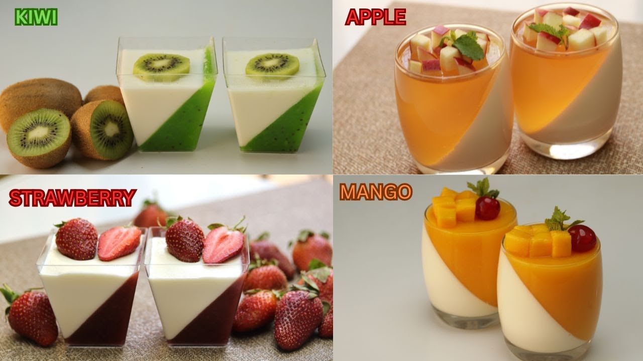 Apple, Kiwi, Mango, Strawberry Panna Cotta│Apple Panna Cotta │Mango Panna Cotta